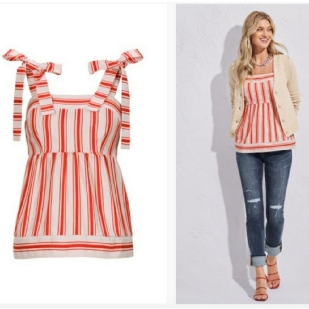 NWT Cabi 6102 Cream Orange Striped Brunch Top Size S